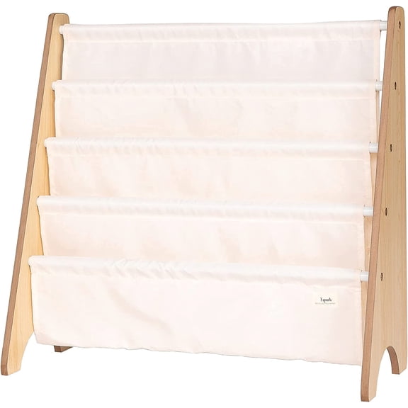 3 Sprouts Recycled Fabric Kids Book Rack Storage Bookshelf Organizer in Cream for Ages 3+