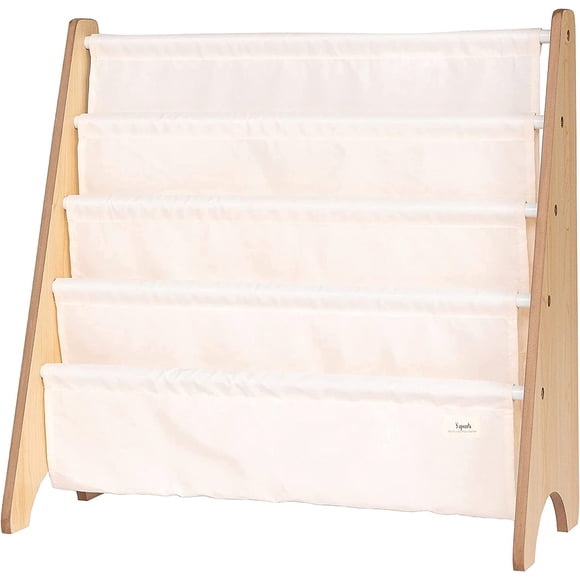 3 Sprouts Recycled Fabric Kids Book Rack Storage Bookshelf Organizer in Cream for Ages 3+