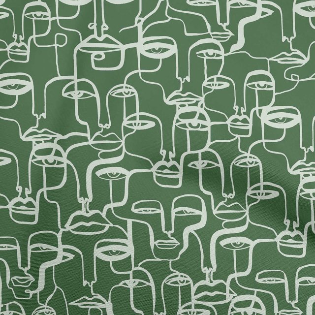 oneOone Velvet Green Fabric Abstract Face Sewing Material Print Fabric By The Yard 58 Inch Wide