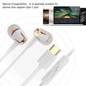 WALFRONT Hands-free Call Type C Earphones In-ear Super Deep Bass Type C Earbuds with Mic for LETV, Type C Earbuds with Mic, Type C Headphones
