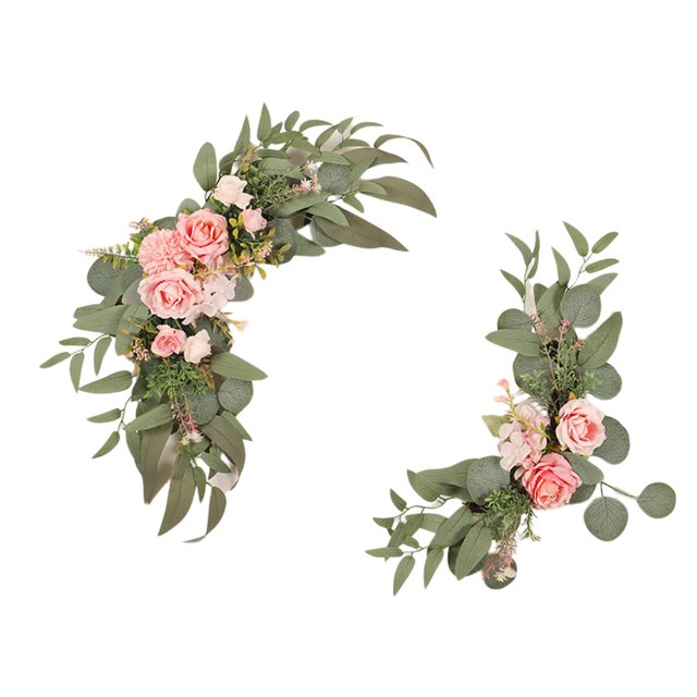 2Pcs Wedding Arch Flowers Realistic Floral Arrangements Swag Handmade Decorative Pink
