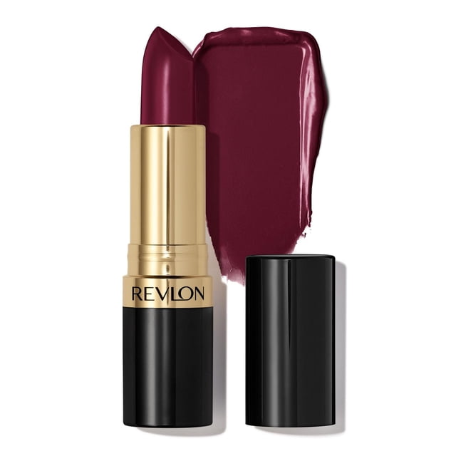 Revlon Super Lustrous Rouge à Lèvres Nacré, Formule Crémeuse, 4,2 g dans une Teinte de Baies Profondes avec un tube Noir et Doré, Montré avec le Capuchon Enlevé et une Nuance Lisse de Rouge à Lèvres Richement Pigmenté et Revitalisant à Côté, Idéal pour des Lèvres Douces et d'Apparence Plus Fournie.
