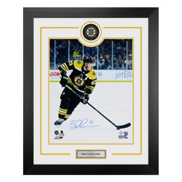 Brad Marchand Signed Boston Hockey Puck Logo 26x32 Frame