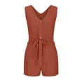 thumbnail image 4 of biudgviw Women's Plus Size Rompers Summer Casual V Neck Button down Belted Sleeveless Jumpsuits Loose Short Overalls with Pockets, 4 of 6