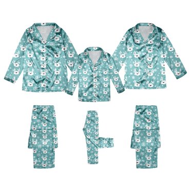 Aocisk Elegant Printed Imitation Silk Long Sleeve Family Home Pajamas Parent Child Outfit Comfortable Sleepwear for Kids and Family Light Blue 11-12 Years