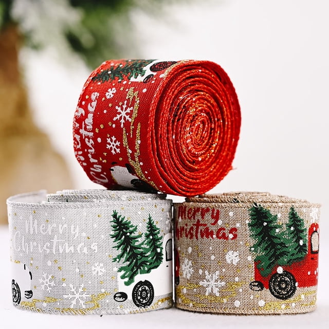 Ribbon Portable Eco-friendly Imitation Linen Christmas Printed Ribbon for Christmas