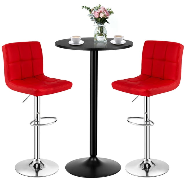 Gymax 3PCS Pub Table Set 24'' Round Bar Table & 2 Adjustable Bar Stools Red