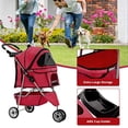 thumbnail image 3 of Poussette pour Chien Poussette pour Animal Poussette pour Chat pour Chiens Moyens et Petits Pliable de Voyage 3 Roues Imperméable Poussette pour Chiot, Rouge, 3 of 5