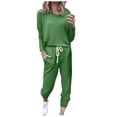 thumbnail image 1 of Mrat Womens Sets 2 Piece Outfits 2 Piece Jogging Sets Solid Polyester Long Sleeve Sweatsuits Sets Two Piece Track Suits Drawstring High Waist Pants Set Comfy Outfits D-Green 3XL, 1 of 5