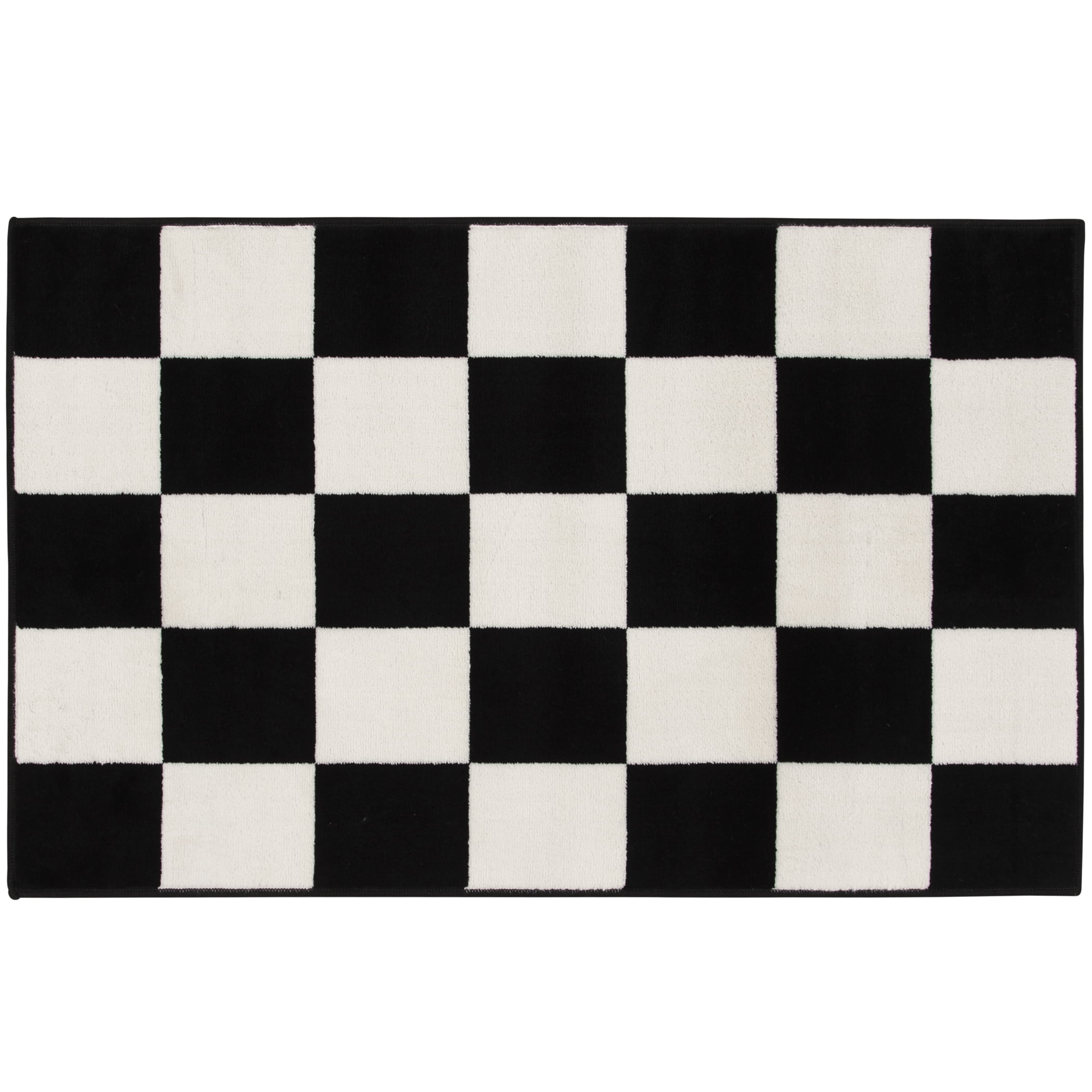 Tapis décoratif Mainstays Kids Checker à poils courts noir et blanc, 90 x 150 cm, recommandé pour le couloir, la chambre, la cuisine et la buanderie.