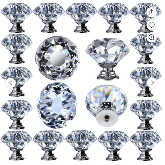 Diamond Cabinet Knobs,Crystal Glass Cabinet Knobs,Crystal Cabinet Knobs Drawer Pulls and Knobs,Diamond Dresser Handles Crystal Pulls for Drawers,30 mm Clear Glass Cabinet Knob with Silver Base,12pc