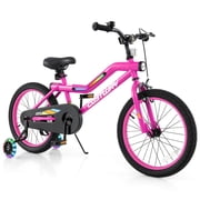 Costway 18" LED Lighted Kids Bike with Adjustable Seat Coaster Brake Training Wheels Pink Patented
