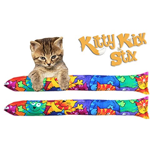 Kitty Kick Stix 15"" Original Catnip Kicker Toy (Set of 2) Handmade in USA by Cat Lovers Interactive Natural Cat & Kitten Toy Packed with 100% Potent Catnip for All Breeds (Happy Cats)