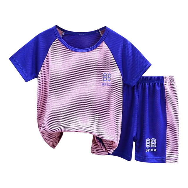 MIASHUI Ensemble de T-Shirt à Manches Courtes et Shorts en Maille Active pour Garçons, Rose, 2-3 Ans