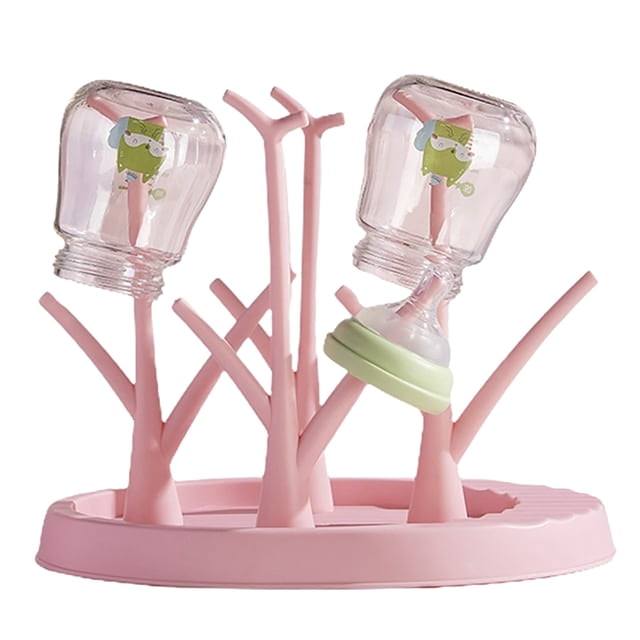Oleegame 1PC Spoon And Lid Rest 1Pcs Baby Bottle Drying Rack Small Portable Bottle Dryer Holder For Cups Parts And Accessories () Pink