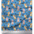 thumbnail image 1 of Soimoi Tissu Viscose Georgette Bleu à Rayures, Imprimé d'Insectes et de Lapins, Largeur 42 Pouces, 1 of 1