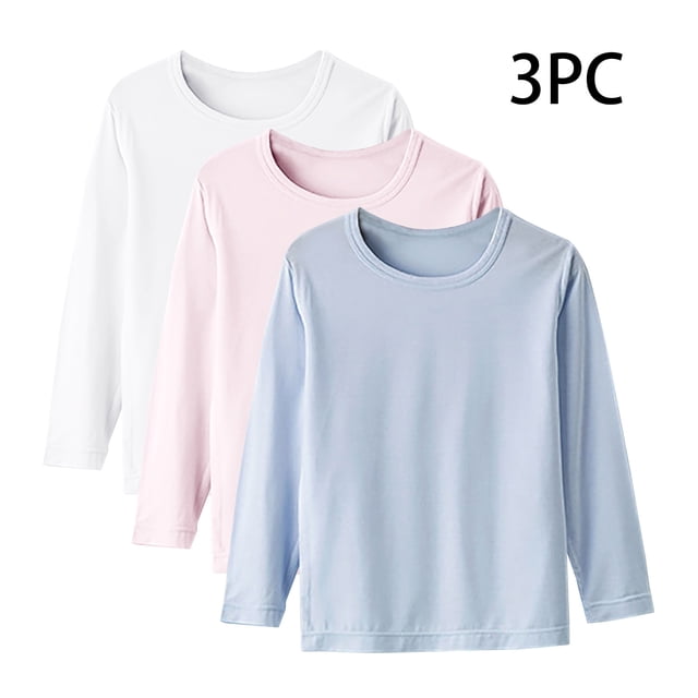 YUNAFFT Kids Layering T-Shirts Thin Pure Color Long Sleeve Round Neck 3-Pack Basic Versatile