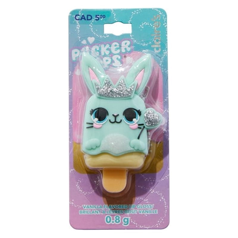 Claire's Pucker Pops Lips Gloss Bunny Wand, Vanilla Flavored Gloss, 0.8g
