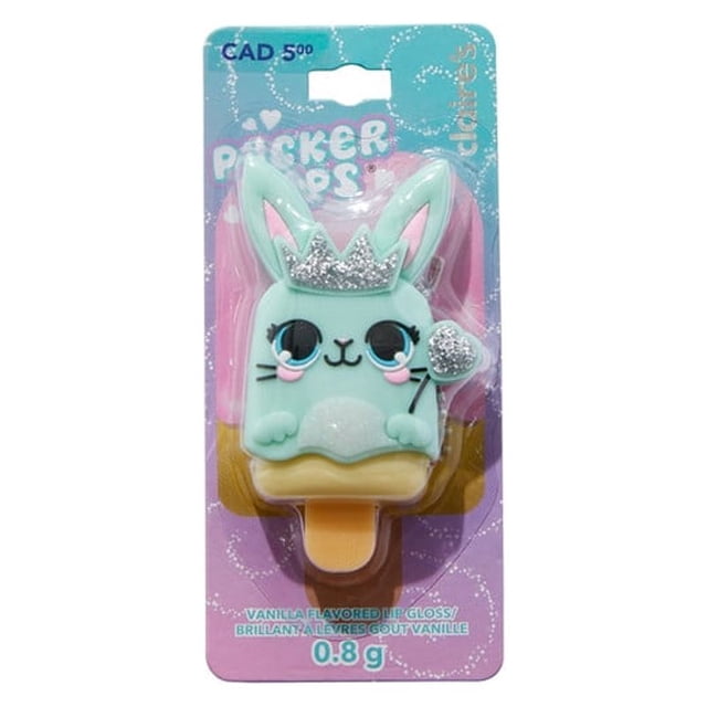 Claire's Pucker Pops Lips Gloss Bunny Wand, Vanilla Flavored Gloss, 0.8g