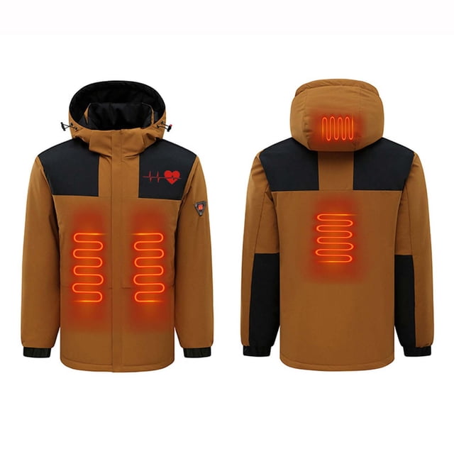 RXIRUCGD USB Intelligent Constant Temperature Heated Windproof Plus Size Coat For Men And Women Winter 4 Heated Jacket Coat( Brown, Size:3XL )