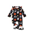 thumbnail image 1 of SUNSIOM Newborn Baby Girls Flared Jumpsuits Halloween Printed Round Neck Ruffled Long Sleeves Romper for Toddler Infant, 1 of 8