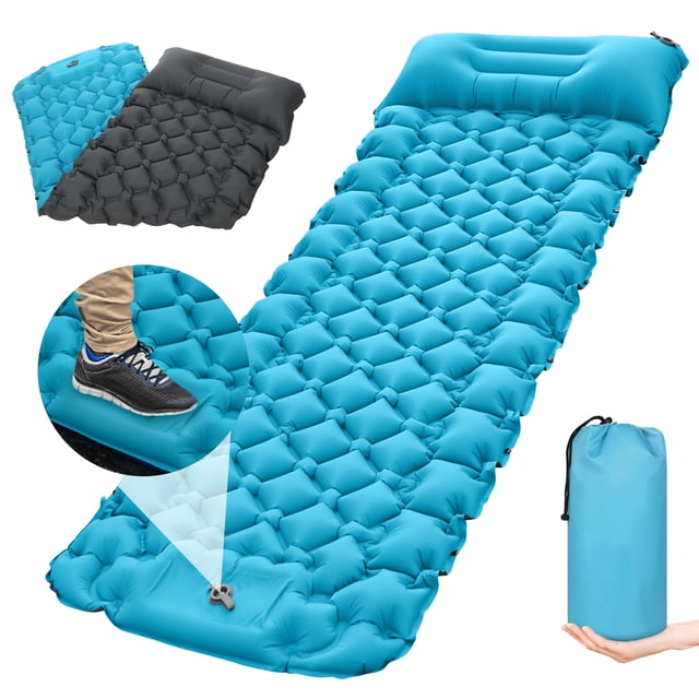 FlyFlise Tapis de Couchage de Camping avec Oreiller et Pompe Intégrée, Matelas de Couchage Ultraléger Gonflable, Matelas Pneumatique Imperméable pour le Camping, la Randonnée avec Sac à Dos, la Tente et les Voyages
