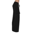 thumbnail image 2 of XZNGL Workwear Pants for Women, Elastic Waist with Button Closure, Side Pockets, Straight Wide Leg, Low Rise, Solid Color, Polyester Spandex Blend, 2 of 10