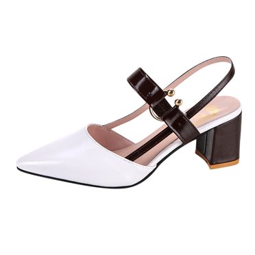 yulier Women's Pumps Low Chunky Heels Slingback Pointed Toe Block Dress Shoes Closed Toe Comfortable Wedding Work Pumps (White)