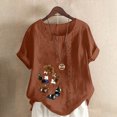 thumbnail image 1 of Pisexur Hauts pour Femmes en Coton et Lin Été Décontracté Imprimé Papillon Blouses Oversize Col Rond Tunique Ample Manches Courtes Hauts Chemises Grande Taille, 1 of 5