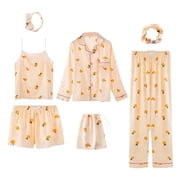 Teissuly Womens Pajamas 7 Pajamas Sets Faux Silk Pyjama Pajamas Sleepwear Sets Spring Summer Homewear