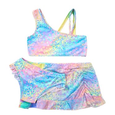 PMVFHDE Kids Child Girls 3 Piece Swimsuits Bathing Suit Flower Print Bikini Tops Underpants Ruffles Skirt Summer Swimwear Set Outfits Bathing Suits Girl Multicolour,6-7 Years