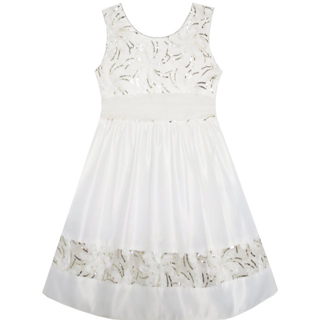 Robe Fille Détail Fleur Sequins Dentelle Fête Princesse Blanche 2 Ans