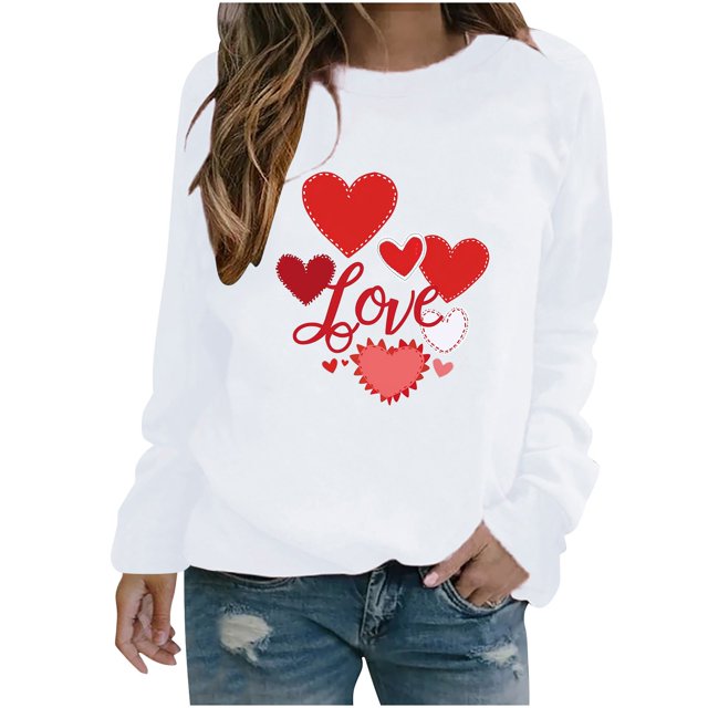 Amzcrzy Sweat-Shirt pour Femmes Col Rond Manches Longues Chemises de la Saint-Valentin Graphiques Amusants Légers Amples Chandail de Vacances