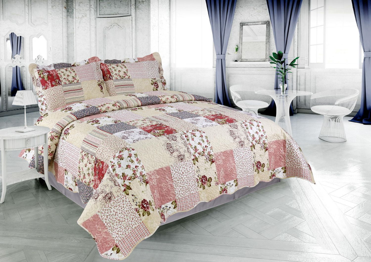 Marina Decoration Rich Printed Embossed Pinsonic Coverlet Bedspread Ultra Soft Bedding Summer Quilt Set with Shams