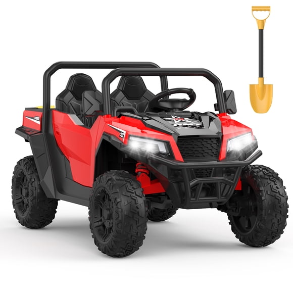 Camion-benne pour Enfants 24 V à 2 Places – Voiture Électrique 4RM avec Télécommande, Benne Basculante, Pelle, Lumières DEL, Démarrage à Clé, jusqu'à 5 Mi/h – Cadeau Idéal – Rouge
