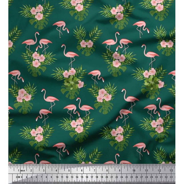 Soimoi Poly Georgette Fabric Floral & Cute Animals Cartoon Print Fabric by The Yard 52 Inch Wide