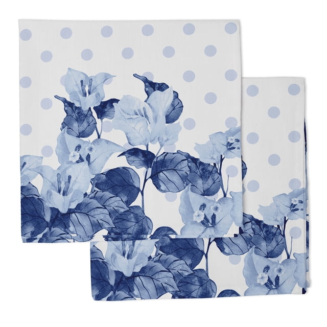 Vargottam Collection de Luxe Linge de Table Décor Serviette en Coton Tissu Imprimé Serviettes Réutilisables Ensemble de 6, 20 X 20 - Fleurs Bleues Aquarelle