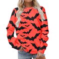 thumbnail image 1 of 2023 Chandail à Capuchon Surdimensionné pour Femmes Classique Imprimé d'Halloween Col Rond Manches Longues Chandail Ample Hauts Costumes d'Halloween/Noël Rabais de 50 % Liquidation, 1 of 4