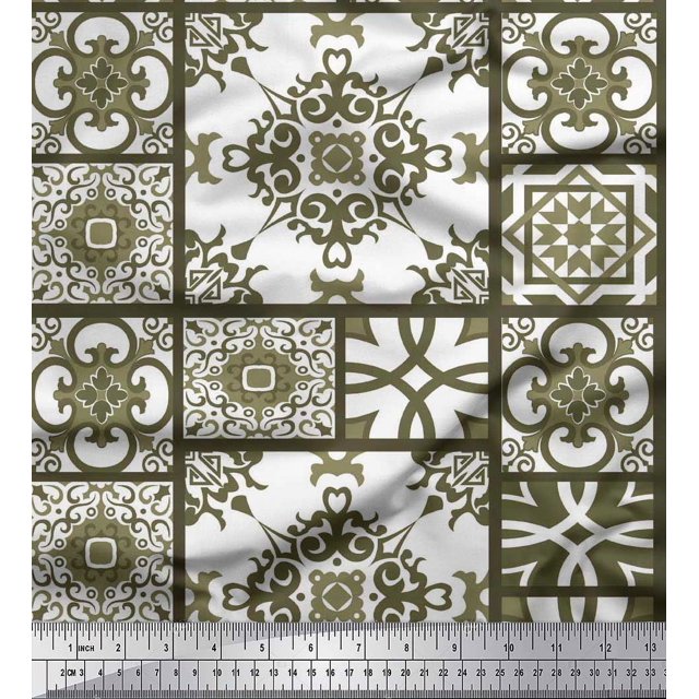 Soimoi Poly Georgette Fabric Check & Damask Patchwork Fabric Prints by Yard 52 Inch Wide