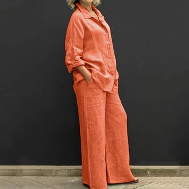 Women Summer 2 Piece Outfits Long Sleeve Top Wide Leg Pants Jumpsuits Matching Beach Sets Pajama Gram Pajama Womens Pajamas Shorts Petite Pajama Bottoms Shorts And Top Pajamas Light Pajamas for Women