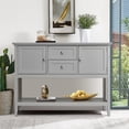 thumbnail image 3 of Patiojoy Buffet Armoire Bahut Table Console en Bois avec 2 Tiroirs de Rangement et 2 Armoires et Tablette Inférieure Gris, 3 of 7