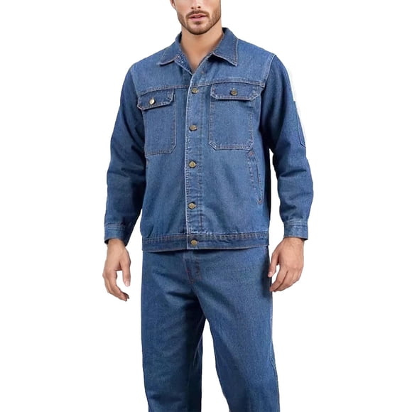 denim shirt men collar shirts for men Mens Casual Denim Multi Pocket Button Long Sleeved Folding Collar Top Shirt Set long shirts for men button shirts for men