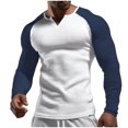 thumbnail image 1 of MeetoTime Long Sleeve Shirts for Men Casual Color-blocked V-Neck Solid Color Knit Mens Tops, 1 of 6