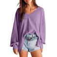 thumbnail image 2 of MeetoTime Women's Long Sleeve Tops Fall Casual Textured V-Neck Oversized Pullover Sweatshirt, 2 of 7