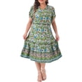 thumbnail image 2 of GRACE & GRANDEUR Robe Midi Trapèze d'Été Bohème Décontractée à Col en V à Manches Courtes à Imprimé Floral pour Femme Grande Taille4X Vert, 2 of 6