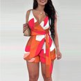 thumbnail image 2 of Mikilon Womens Stylish Outfit 2 Piece Set Spring/Summer V-Neck Lace-Up Printed Strapless Camisole Shorts Casual Set Red M, 2 of 6
