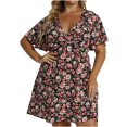 thumbnail image 2 of EGNMCR Robes de Fête pour Femmes Femmes Grande Taille Été Décontracté Manches Courtes Col en V Manches Imprimées Robes Robe Ample, 2 of 8