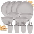 thumbnail image 1 of 24pc Wheat Straw Dinnerware Sets for 4 Lightweight & Unbreakable Dishes Microwave & Dishwasher Safe Perfect for Camping, Picnic, RV, Dorm Plates, Cups and Bowls (Gray, 24pc Set), 1 of 8