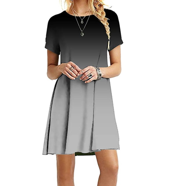 Robe Mini Ample Décontractée pour Femmes à Manches Courtes, Col Rond, Imprimée