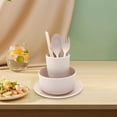 thumbnail image 4 of 6-Piece Reusable Tableware Set, Eco-Friendly Straw Material Heat-Resistant Portable Cutlery, Stackable Bowl Cup Spoon Fork Chopsticks for Home Travel Camping, Beige, 4 of 6